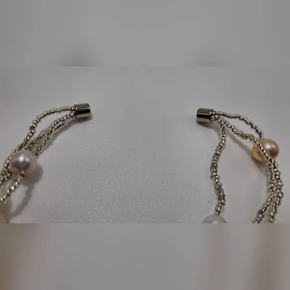 Multi Strand Beaded Silver Tone Bracelet